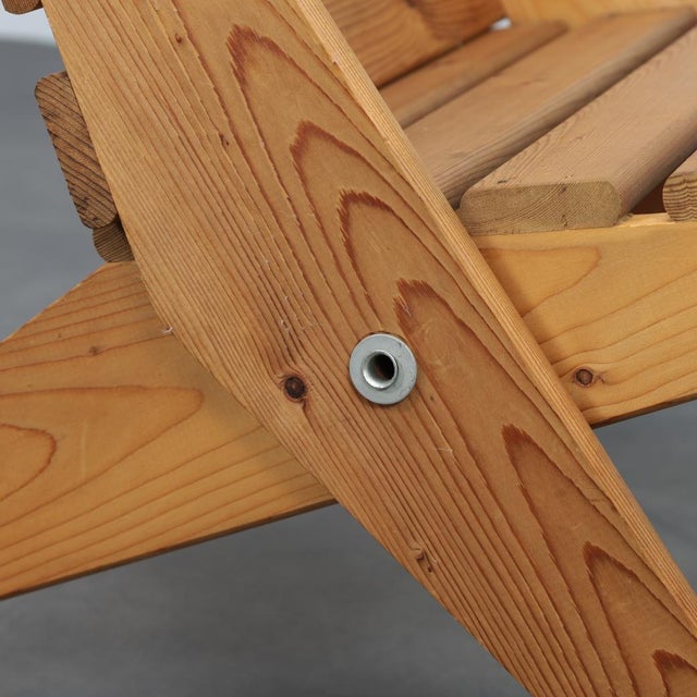 Beige Folding Scissor Chair in Slatted Pinewood, 1970s For Sale - Image 8 of 10