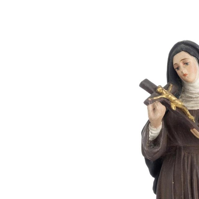 Sacred Art - Saint Rita of Cascia. French sculpture; 20th century, in unglazed polychrome and gilded terracotta. Marked on...