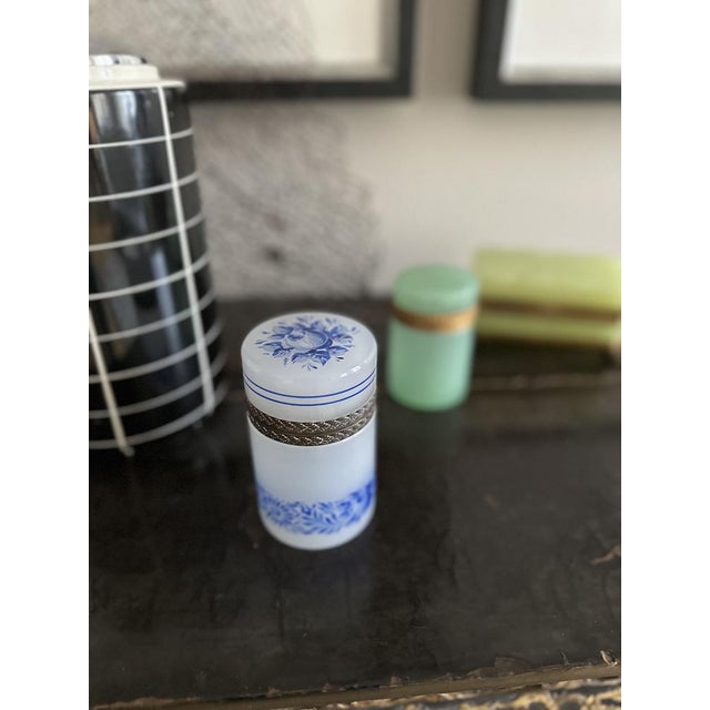 Light Grey Opaline Glass Box with Blue Floral Enamel Decoration, 1890s For Sale - Image 16 of 18