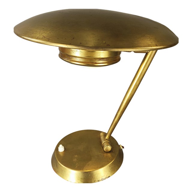 Brass and Satin Glass Desk Lamp, 1950s For Sale