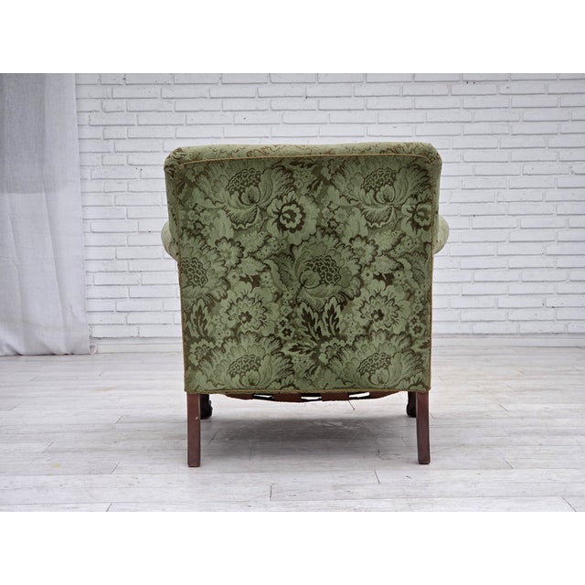 Danish Armchair in Green Velour and Carved Oak, 1950s For Sale - Image 9 of 18