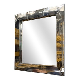 Italian Modern Square Wall Mirror in Chrome Metal, 1970s For Sale