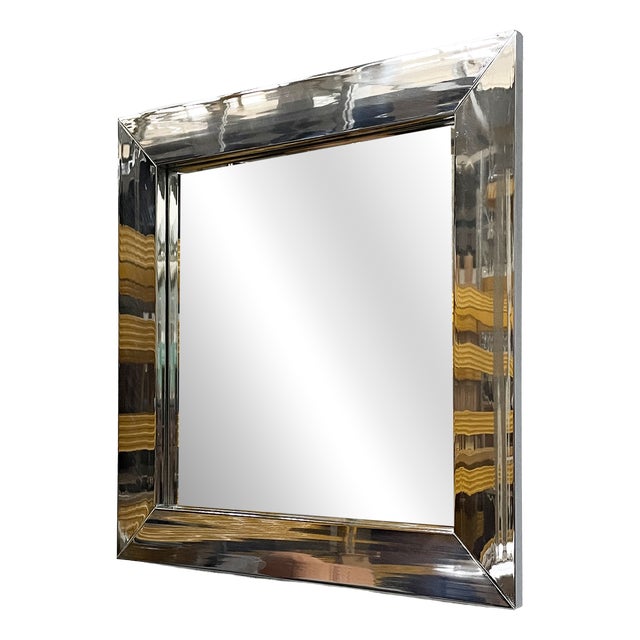 Italian Modern Square Wall Mirror in Chrome Metal, 1970s For Sale