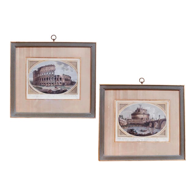 Engraved Roman Views After Piranesi and Cipriani: Castel Sant’Angelo and the Colosseum- a Pair For Sale
