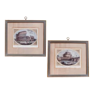 Engraved Roman Views After Piranesi and Cipriani: Castel Sant’Angelo and the Colosseum- a Pair