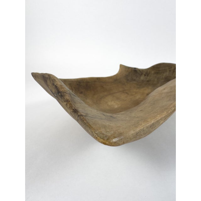 Vintage Hand-Carved Wooden Trough Bowl – Sculptural Rustic Centerpiece With Natural Patina For Sale - Image 10 of 18