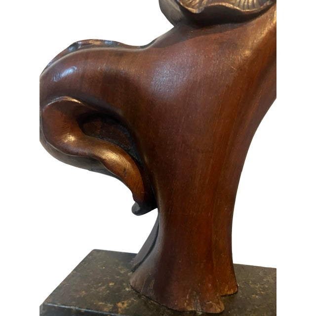 1900s Pair of Hand-Carved Architectural Figures on Marble Pedestals – Art Deco Period For Sale - Image 15 of 16