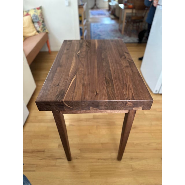 Wood Solid 3” Thick Walnut Kitchen Table, Dovetailed Drawer, Towel Bar and Tapered Legs For Sale - Image 7 of 9