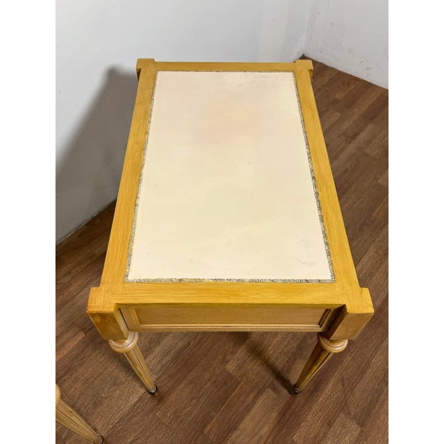 C. 1950s F & G Furniture Louis XVI Style Side Tables With Leather Tops - a Pair For Sale In Boston - Image 6 of 12