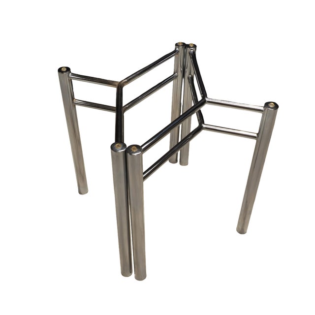 Modernist Chrome Glass Dining Table Bases, Set of 2 – Architectural 1970s Style For Sale - Image 15 of 16
