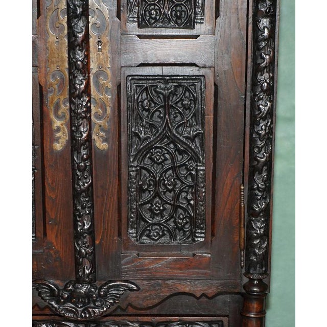 19th Century French Gothic Revival Carved Oak Cabinet For Sale - Image 4 of 18