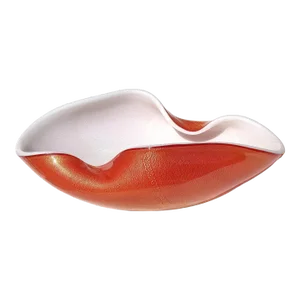 Murano Vintage Barbini Persimmon Orange White Gold Flecks Italian Art Glass Centerpiece Fruit Bowl