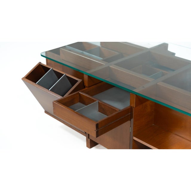 Brown Mid-Century Modern Coffee Table with Wood and Glass Compartments, Italy, 1970s For Sale - Image 8 of 14
