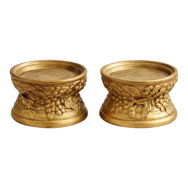 Pair of Mid-Century Japanese Gilt Ceramic Grapevine Candle Holders – Raised “Japan” Export Mark, c.1955–1965 For Sale