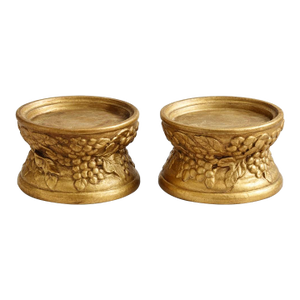 Pair of Mid-Century Japanese Gilt Ceramic Grapevine Candle Holders – Raised “Japan” Export Mark, c.1955–1965