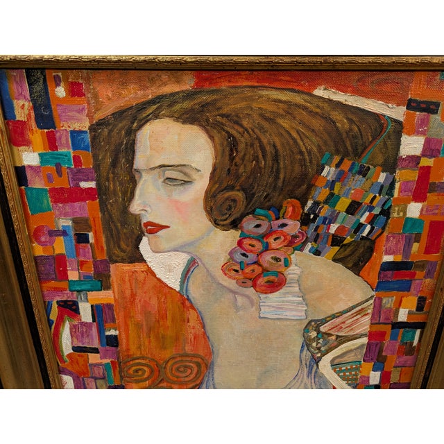 1990s Original Oil Painting After Gustav Klimt For Sale - Image 10 of 11