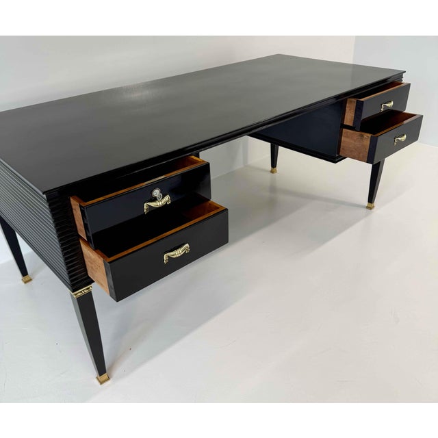 Italian Art Deco Black Lacquer and Brass Desk by Paolo Buffa for La Permanente Mobili Cantù, 1950s For Sale - Image 14 of 16