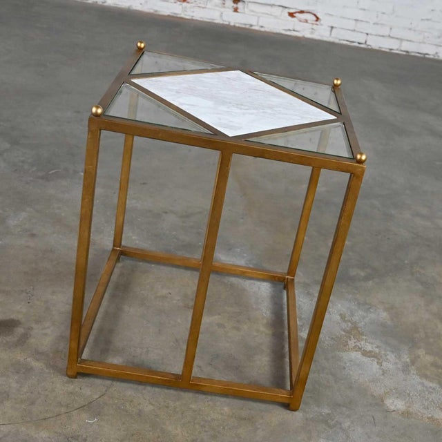 Chelsea House Jamie Merida Collection Iron Antique Gold Leaf Harlequin Side Table For Sale - Image 17 of 18