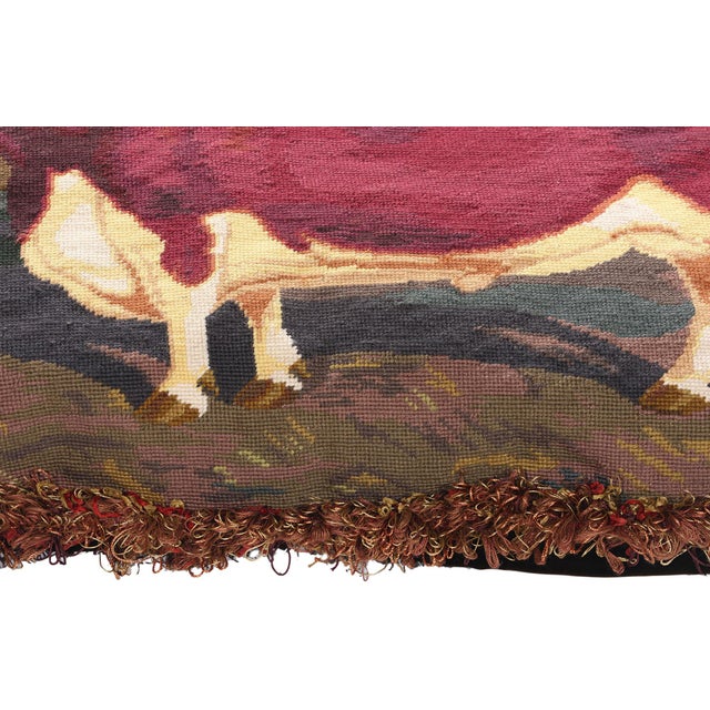 Antique French Needlepoint Shorthorn Ox Tapestry Pillow - 02'09 X 01'09 For Sale - Image 4 of 10