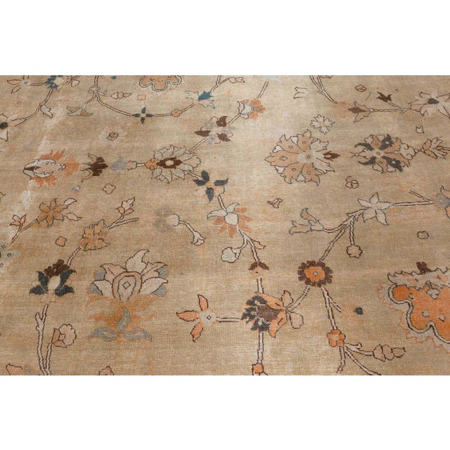 Peach Authentic Persian Tabriz Handmade Wool Carpet For Sale - Image 8 of 9