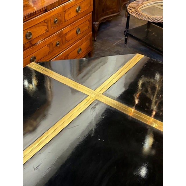 Modern Italian Black Lacquer and Brass Center Table After Jean Claude Mahey For Sale - Image 4 of 10