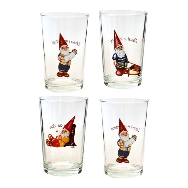 Vintage French Gnome Juice Glasses, Set of 4 For Sale