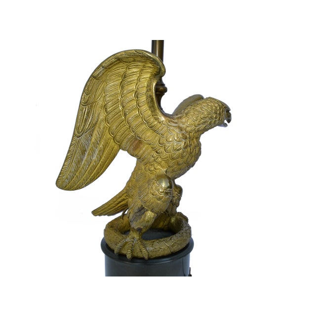 1940s Signed Maison Charles Bronze & Black Marble Eagle Table Lamp Neoclassical France For Sale - Image 5 of 13