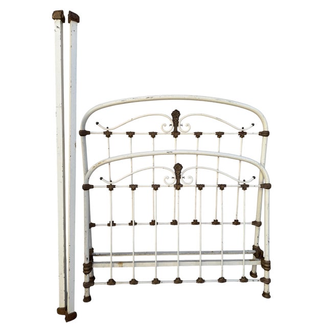 Antique Wrought Iron and White Brass Bed, 1900 For Sale - Image 12 of 16