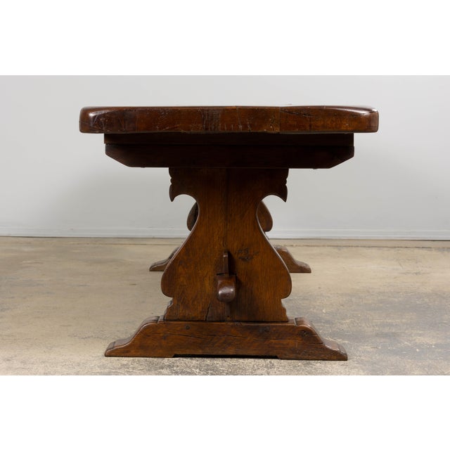 19th Century French Provincial Oak Farmhouse Trestle Dining Table For Sale - Image 14 of 18