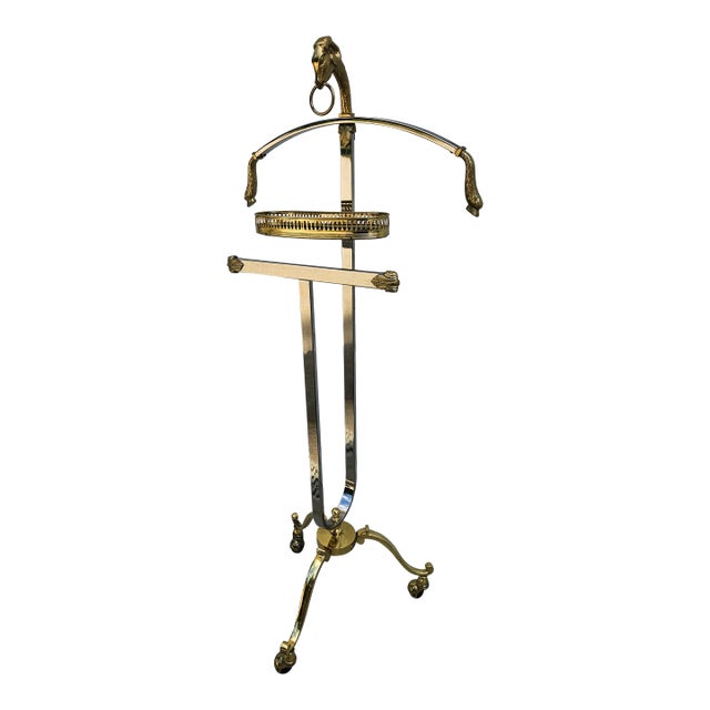 Italian Brass and Chrome Ram's Head Valet -in the Style of Maison Jansen For Sale