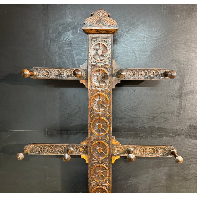 Wood Carved Oak Hallstand, 1870 For Sale - Image 7 of 11
