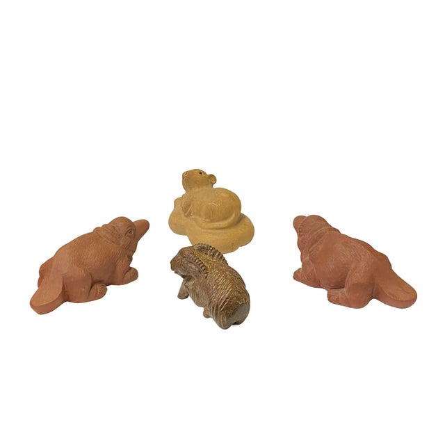 Figurative Set of 4 Small Ceramic Wood Animal Figure Display Art For Sale - Image 3 of 5