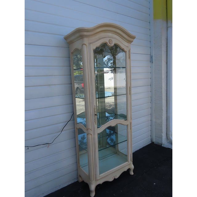 Ethan Allen French Tall Narrow Painted Curio China Display Cabinet Vitrine 6888 For Sale - Image 13 of 16