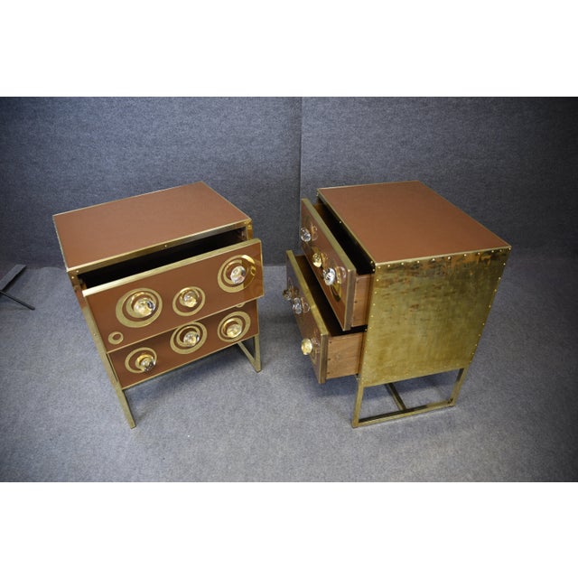 Not Yet Made - Made To Order Brown Bedside Tables with Murano Glass and Brass, 2018, Set of 2 For Sale - Image 5 of 17