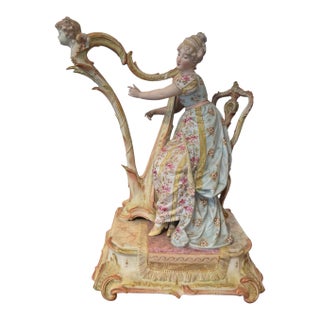 18th Century Porcelain Woman With Harp For Sale