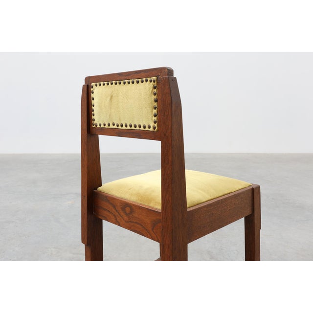 Vintage Art Deco Belgian Oak Side Chair with Yellow Upholstery, 1920s For Sale - Image 12 of 15