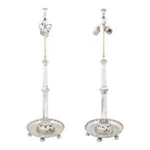 Pair of 1920s Silver Plate Candlestick Lamps by Sterling Bronze Co.