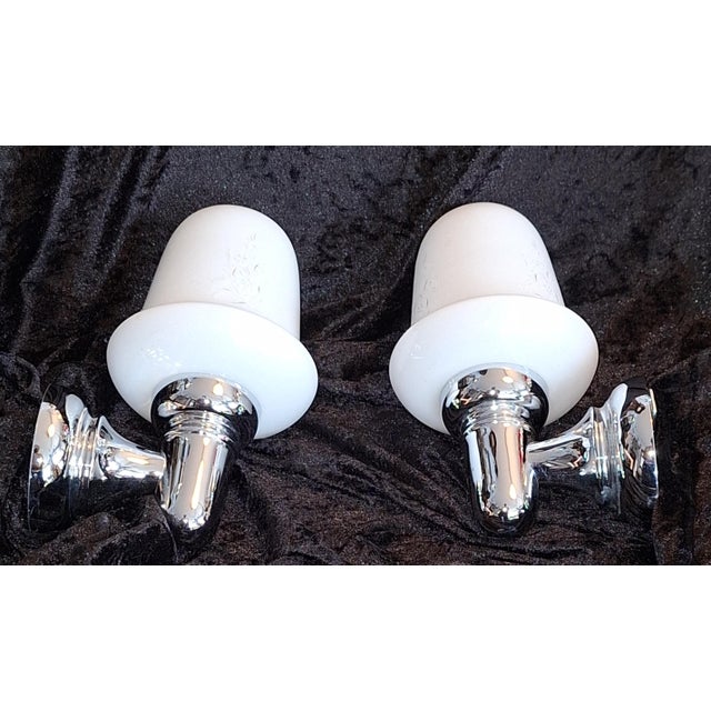 Vintage Wall Lamps with Chrome-Plated Brackets and Opaque White Glass Shades from Hillebrand-Leuchten, 1980s, Set of 2 For Sale - Image 4 of 8