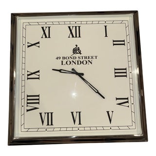 Drexel Heritage "49 Bond Street London" Square Polished Nickel Wall Clock – 22" For Sale