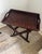 1980s Dark Wood Folding Butler Tray Table Woven Bamboo Inlay Removable Serving Tray For Sale - Image 9 of 13