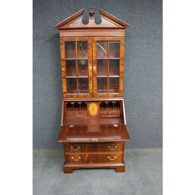 Council Craftsmen Mahogany Secretary Bookcase With Glass Doors & Drop Front Desk For Sale - Image 13 of 14