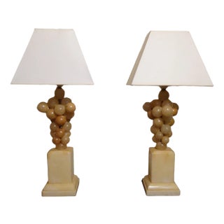Belgium Lacquered Alabaster Grapes Table Lamps by Freddy Rensonnet, 1970s, Set of 2 For Sale