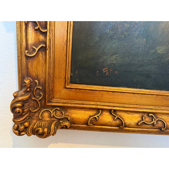 Paint C. Patin Huge Vintage European Cityscape/ Landscape Oil Painting Gilt Frame For Sale - Image 7 of 13