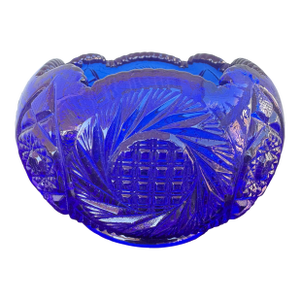 Vintage Fenton Cobalt Blue Pressed Glass Starburst Rose Bowl, Circa 1970s