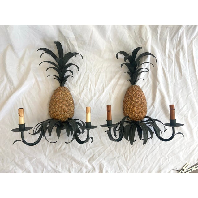 1990s Vintage Curry & Company Pineapple Wall Sconces Lights - A Pair For Sale - Image 5 of 7