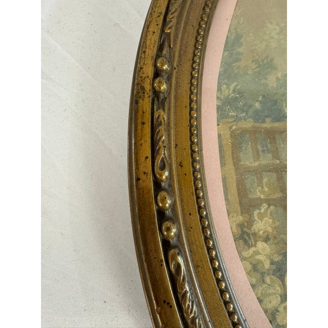 Wood Antique Papier Peint Garden Scene in a Water-Gilded Wood Frame For Sale - Image 7 of 13