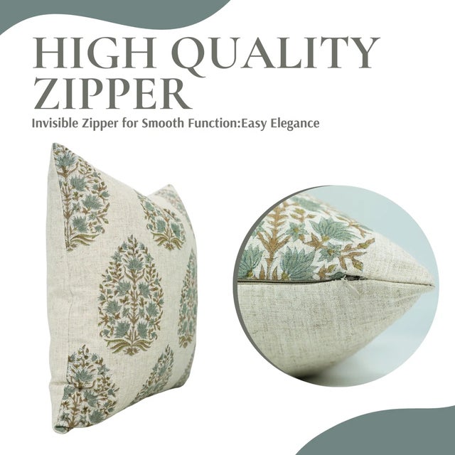 Art Deco Fabdivine Artisan Block Print Throw Pillow Cover 24x24 Inch Viscose Linen-Kumud For Sale - Image 3 of 5