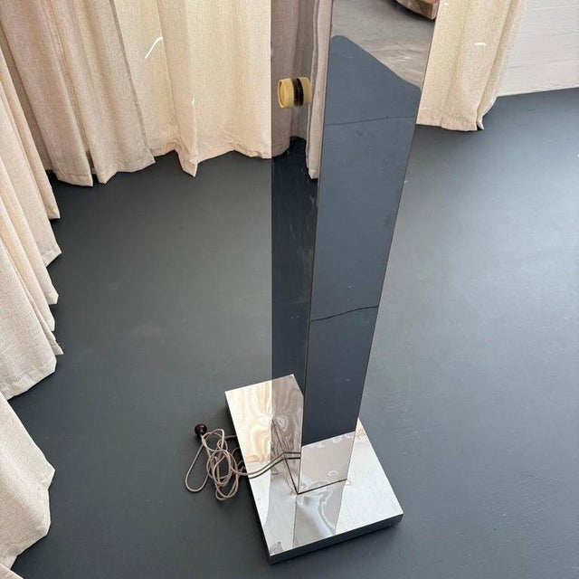1980s Postmodern Chrome Skyscraper Torchiere Floor Lamp For Sale - Image 9 of 11