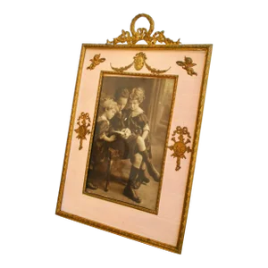 Antique Gilt Bronze and Silk Photo Frame Circa 1900