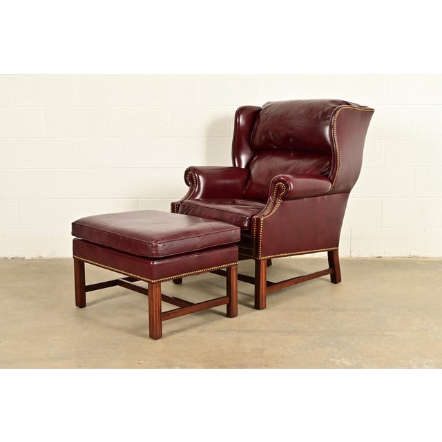 Hancock & Moore Chippendale Wingback Leather Lounge Chair With Ottoman For Sale - Image 15 of 15